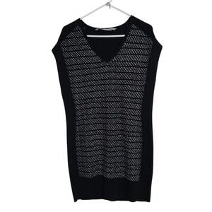 Athleta Black White Textured Knit V Neck Sleeveless Sheath Dress Women Small B03